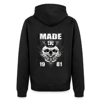 Fabriqué en 1981 Vintage Retro Limited Edition - Veste à capuche bio Premium Unisexe - noir - Dos - Nico (187cm)