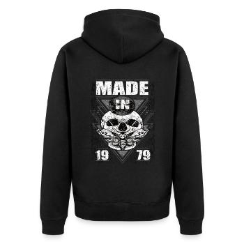 Made in 1979 Vintage Retro Limited Edition - Unisex Premium Organic Zip Hoodie - black - Back - Nico (187cm)