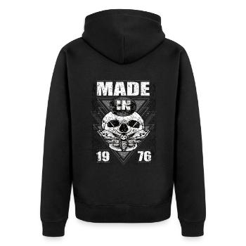 Made in 1976 Vintage Retro Limited Edition - Unisex Premium Organic Zip Hoodie - black - Back - Nico (187cm)