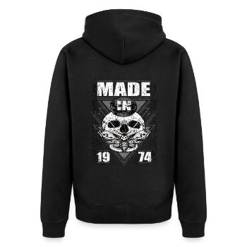 Made in 1974 Vintage Retro Limited Edition - Unisex Premium Bio Zip Hoodie - Schwarz - Hinten - Nico (187cm)