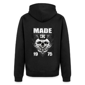 Made in 1975 Vintage Retro Limited Edition - Unisex Premium Bio Zip Hoodie - Schwarz - Hinten - Nico (187cm)