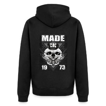Made in 1973 Vintage Retro Limited Edition - Unisex Premium Bio Zip Hoodie - Schwarz - Hinten - Nico (187cm)