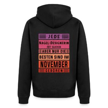 Nagelstudio Geburtstag November geboren - Unisex Premium Bio Zip Hoodie - Schwarz - Hinten - Nico (187cm)
