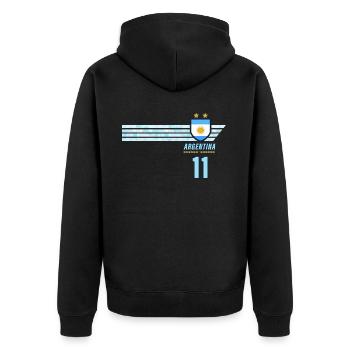 Argentinien Albiceleste Fußball Fan Trikot - Unisex Premium Bio Zip Hoodie - Schwarz - Hinten - Nico (187cm)