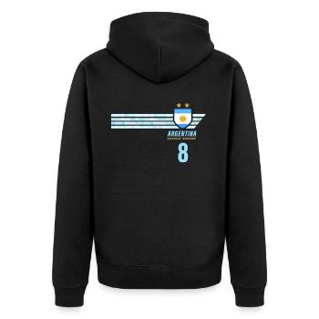 Argentinien Albiceleste Fußball Fan Trikot - Unisex Premium Bio Zip Hoodie - Schwarz - Hinten - Nico (187cm)