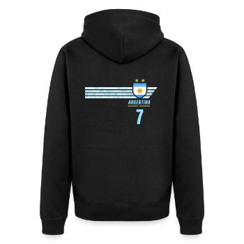Argentinien Albiceleste Fußball Fan Trikot - Unisex Premium Bio Zip Hoodie - Schwarz - Hinten - Nico (187cm)