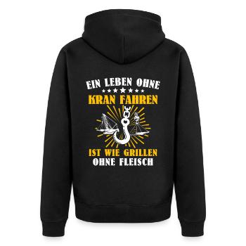 Kranführer Kran Kranfahrer Grillen - Unisex Premium Bio Zip Hoodie - Schwarz - Hinten - Nico (187cm)