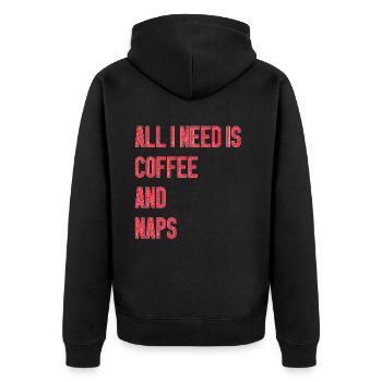 All I Need Is Coffee Naps - Unisex Premium Bio Zip Hoodie - Schwarz - Hinten - Nico (187cm)