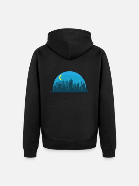 Siluetti yörakennuksessa Kaupungin siluetti - Premium unisex luomu-huppari vetoketjulla - musta