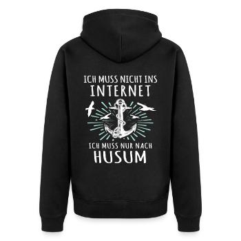 Husum Souvenir Husumer - Unisex Premium Bio Zip Hoodie - Schwarz - Hinten - Nico (187cm)