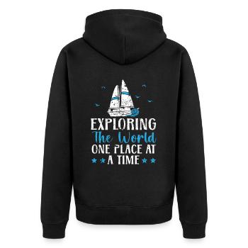 Explorer le monde un endroit à la fois Marin - Veste à capuche bio Premium Unisexe - noir - Dos - Nico (187cm)