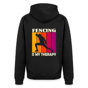 fencing is my therapy - Unisex Premium Bio Zip Hoodie - Schwarz - Hinten - Nico (187cm)
