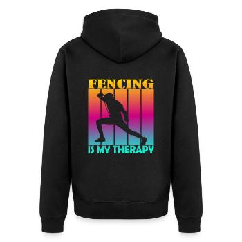 fencing is my therapy - Unisex Premium Bio Zip Hoodie - Schwarz - Hinten - Nico (187cm)