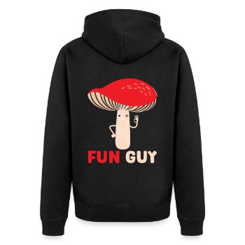 Spaß Kerl Pilz Mykologie Sammeln Morcheljagd - Unisex Premium Bio Zip Hoodie - Schwarz - Hinten - Nico (187cm)
