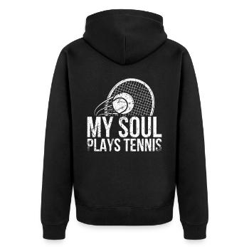 Meine Seele Spielt Tennis Design Für Tennisfans - Unisex Premium Bio Zip Hoodie - Schwarz - Hinten - Nico (187cm)