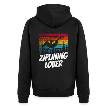 Ziplining Liebhaber Zipline Sport Seilrutsche - Unisex Premium Bio Zip Hoodie - Schwarz - Hinten - Nico (187cm)