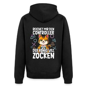 Videospiel Gaming Katze Zocken - Unisex Premium Bio Zip Hoodie - Schwarz - Hinten - Nico (187cm)