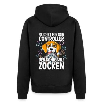 Videospiel Gaming Hund Zocken - Unisex Premium Bio Zip Hoodie - Schwarz - Hinten - Nico (187cm)