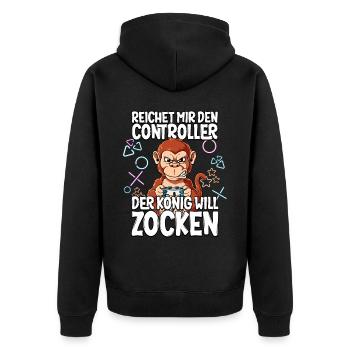 Videospiel Gaming Affe Zocken - Unisex Premium Bio Zip Hoodie - Schwarz - Hinten - Nico (187cm)