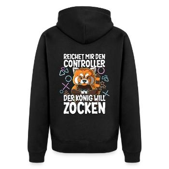 Videospiel Gaming Roter Panda Zocken - Unisex Premium Bio Zip Hoodie - Schwarz - Hinten - Nico (187cm)