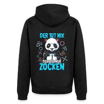 Zocken Gaming Der Tut Nix Der Will Nur Zocken - Unisex Premium Bio Zip Hoodie - Schwarz - Hinten - Nico (187cm)