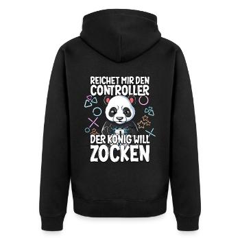 Videospiel Gaming Panda Zocken - Unisex Premium Bio Zip Hoodie - Schwarz - Hinten - Nico (187cm)
