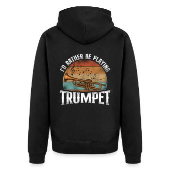 Trumpet Player Vintage Retro I'd - Unisex Premium Bio Zip Hoodie - Schwarz - Hinten - Nico (187cm)