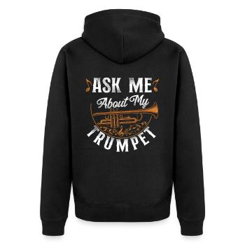Trumpet Player Vintage Ask Me - Unisex Premium Bio Zip Hoodie - Schwarz - Hinten - Nico (187cm)