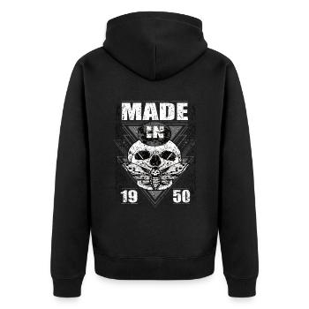 Made in 1950 Vintage Retro Limited Edition - Unisex Premium Organic Zip Hoodie - black - Back - Nico (187cm)