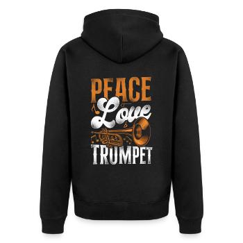 Trumpet Player Girl Vintage Peace - Unisex Premium Bio Zip Hoodie - Schwarz - Hinten - Nico (187cm)