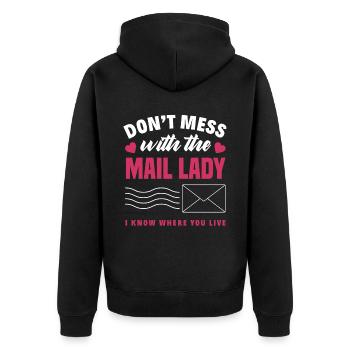 Postbeamtin Frau Beruf Geschenk - Unisex Premium Bio Zip Hoodie - Schwarz - Hinten - Nico (187cm)