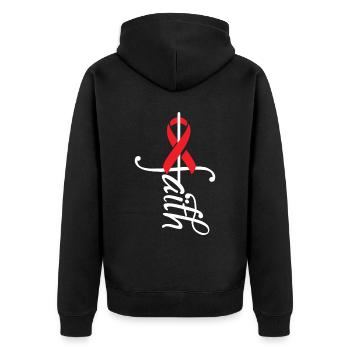 Bewusstsein Für Die Ribbon-Stroke-Krankheit - Unisex Premium Bio Zip Hoodie - Schwarz - Hinten - Nico (187cm)