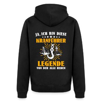 Kranführer Kran Kranfahrer Legende Kranfahren - Unisex Premium Bio Zip Hoodie - Schwarz - Hinten - Nico (187cm)