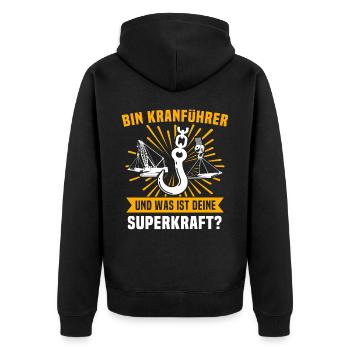 Kranführer Kran Kranfahrer Kranfahren - Unisex Premium Bio Zip Hoodie - Schwarz - Hinten - Nico (187cm)