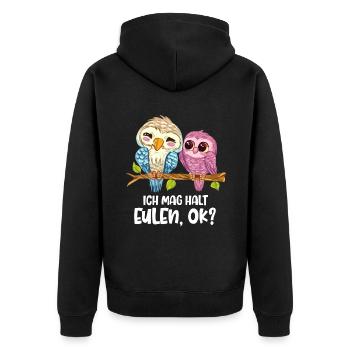 Ich Mag Halt Eulen, Okay? Lustiger Eule Spruch Owl - Unisex Premium Bio Zip Hoodie - Schwarz - Hinten - Nico (187cm)