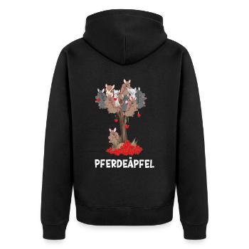 Pferdeäpfel mit Ponys am Baum, Pferde - Unisex Premium Bio Zip Hoodie - Schwarz - Hinten - Nico (187cm)