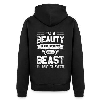 I am a beauty in the streets and a - Unisex Premium Organic Zip Hoodie - black - Back - Nico (187cm)