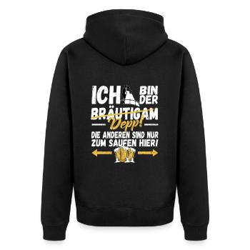 ICH bin der DEPP! Die anderen sind zum Saufen hier - Unisex Premium Bio Zip Hoodie - Schwarz - Hinten - Nico (187cm)