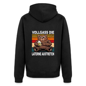 Vollgass die Laterne Austreten Humor Trinkspruch - Unisex Premium Bio Zip Hoodie - Schwarz - Hinten - Nico (187cm)