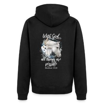 Christian Quote Horse Motif Horses Gift - Unisex Premium Organic Zip Hoodie - black - Back - Nico (187cm)