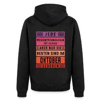 Drucker Geburtstag Oktober geboren - Unisex Premium Bio Zip Hoodie - Schwarz - Hinten - Nico (187cm)