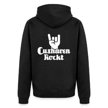 Cuxhaven Sprüche Cuxhavener Souvenir - Unisex Premium Bio Zip Hoodie - Schwarz - Hinten - Nico (187cm)