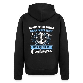 Cuxhaven Sprüche Cuxhavener Souvenir - Unisex Premium Bio Zip Hoodie - Schwarz - Hinten - Nico (187cm)