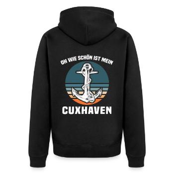 Cuxhaven Sprüche Cuxhavener Souvenir - Unisex Premium Bio Zip Hoodie - Schwarz - Hinten - Nico (187cm)