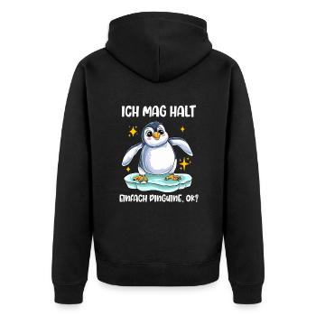 Ich Mag Halt Einfach Pinguine, Ok? - Unisex Premium Bio Zip Hoodie - Schwarz - Hinten - Nico (187cm)