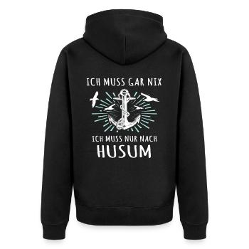 Husum Nordsee Husumer Urlaub - Unisex Premium Bio Zip Hoodie - Schwarz - Hinten - Nico (187cm)