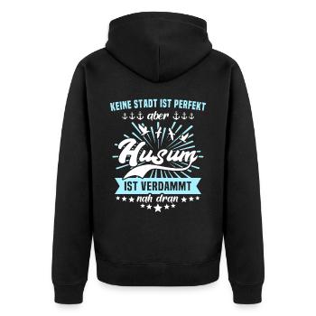 Husum Nordsee Husumer Urlaub - Unisex Premium Bio Zip Hoodie - Schwarz - Hinten - Nico (187cm)