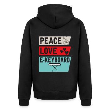 Peace Love E-Keyboard Piano Instrument - Unisex Premium Bio Zip Hoodie - Schwarz - Hinten - Nico (187cm)