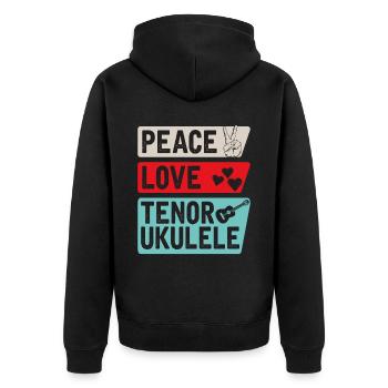 Peace Love Tenor Ukulele Ukulele Player - Unisex Premium Bio Zip Hoodie - Schwarz - Hinten - Nico (187cm)