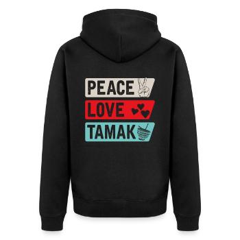 Peace Love Tamak Musical Instrument - Unisex Premium Bio Zip Hoodie - Schwarz - Hinten - Nico (187cm)
